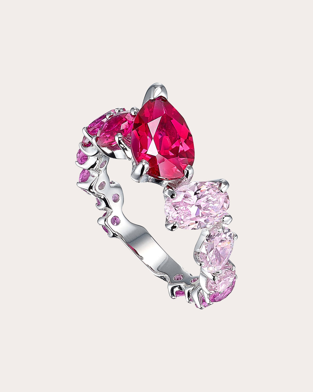 Nova Starburst 18K Gold Lab-Grown Sapphire and Ruby Ombré Ring