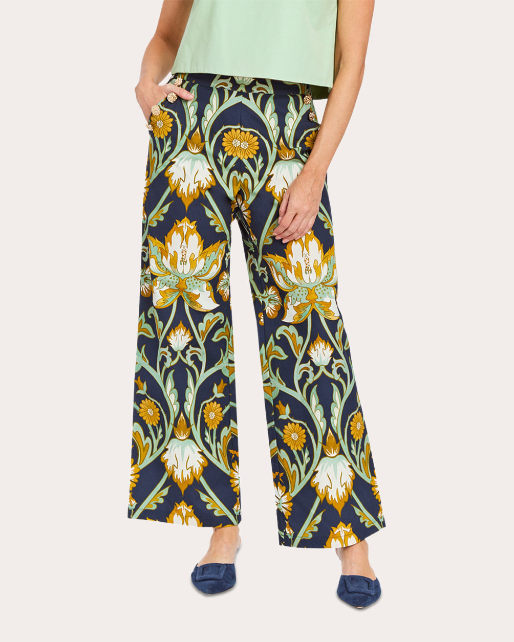 Antonella Floral Cotton Wide-Leg Pants