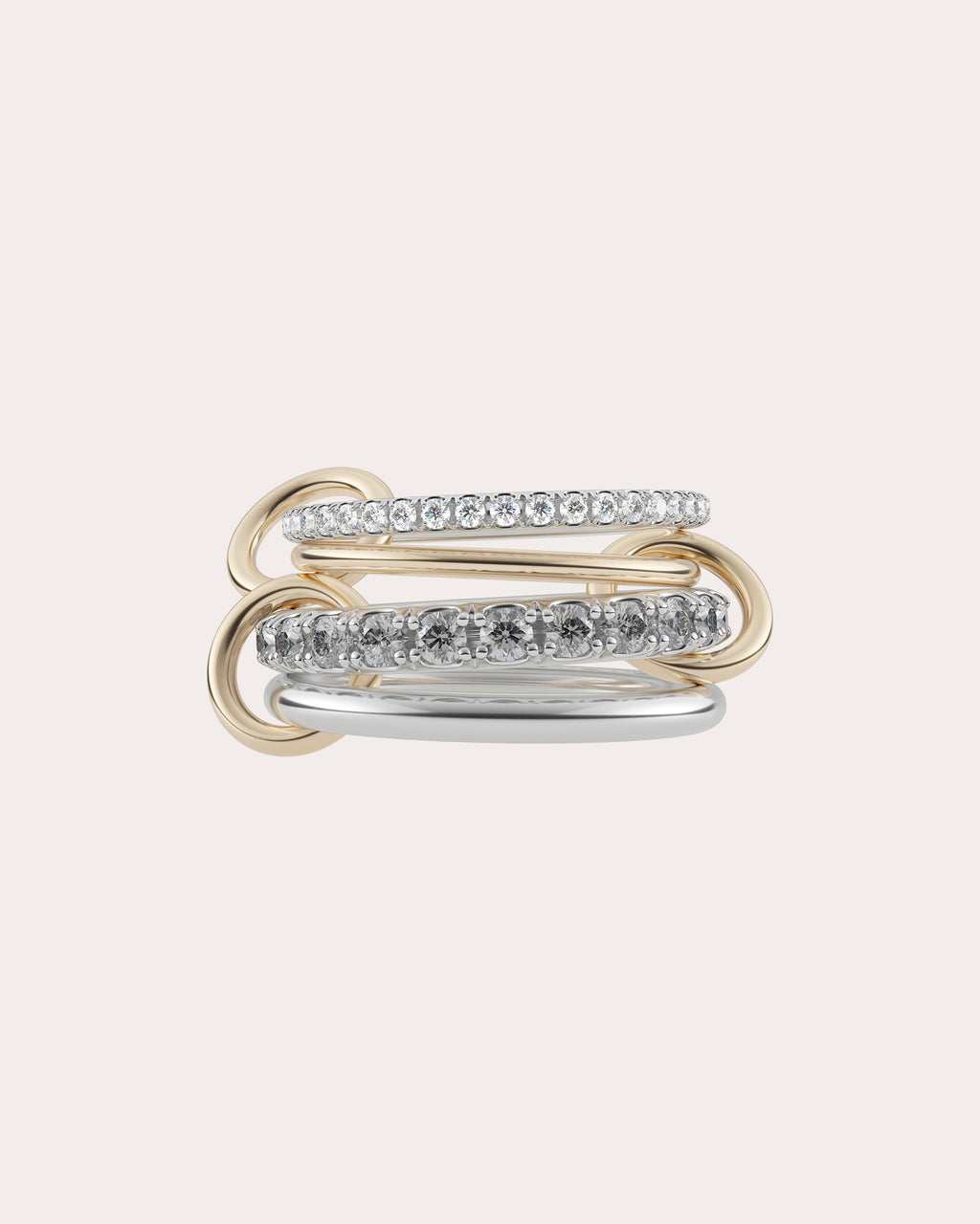 Arla 18K Gold Sterling Silver and Mixed-Diamond Linked Rings