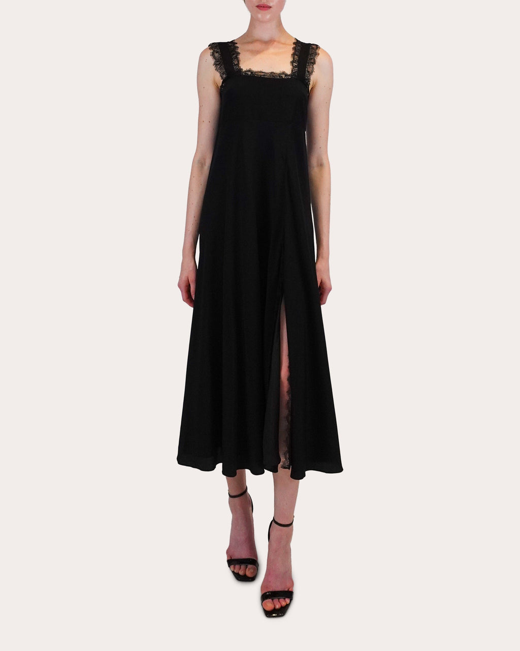 Aubrey Lace-Trimmed Silk-Crepe Midi Dress