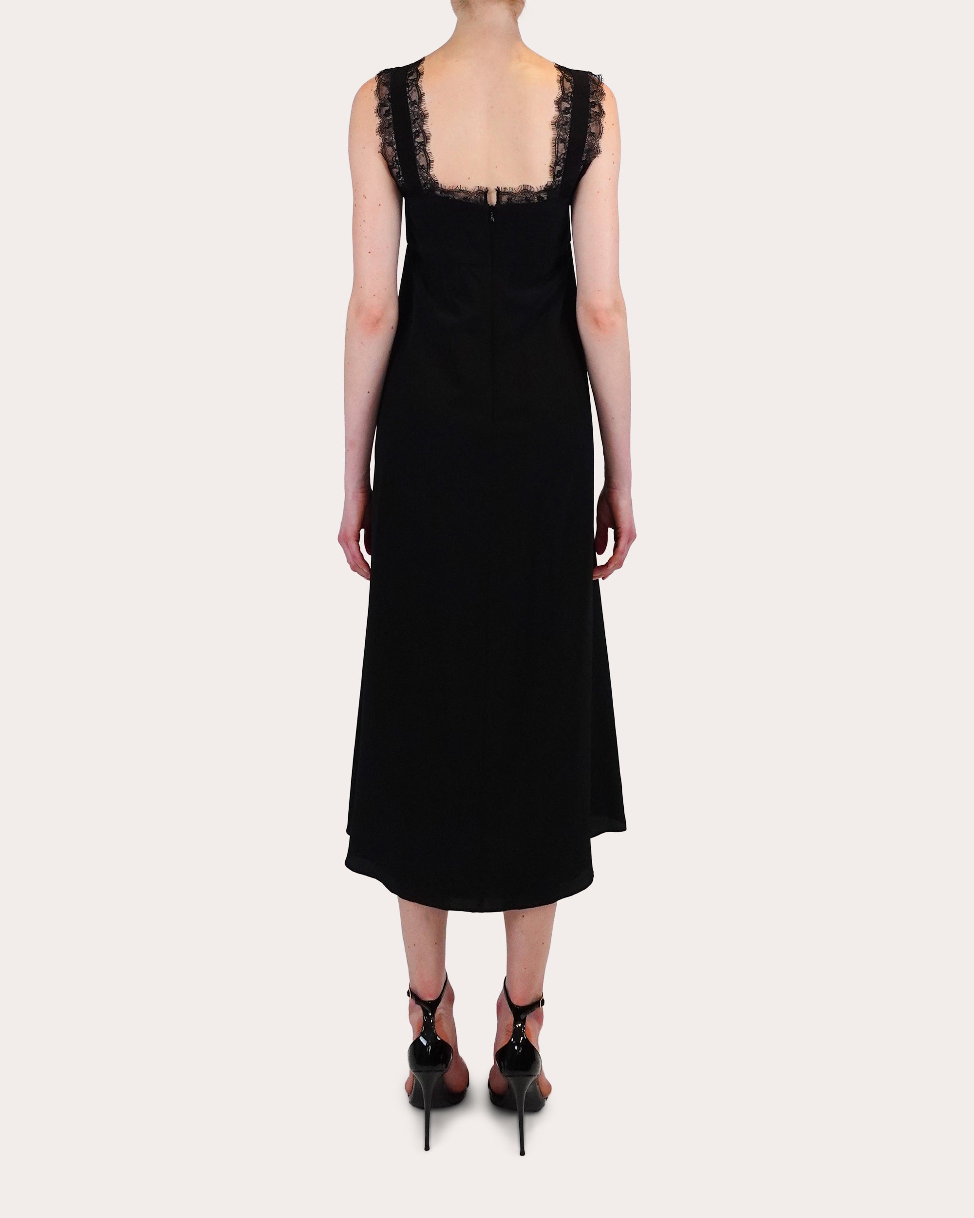 Aubrey Lace-Trimmed Silk-Crepe Midi Dress