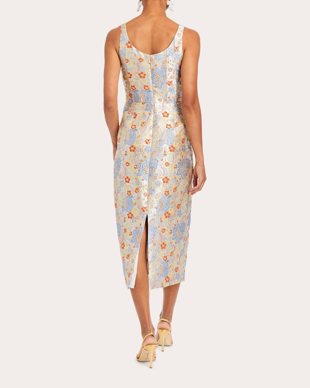 Audrey Bow-Embellished Metallic Jacquard Midi Dress