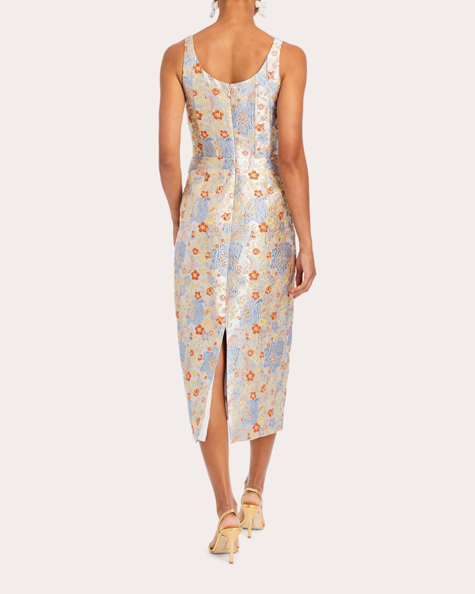 Audrey Bow-Embellished Metallic Jacquard Midi Dress