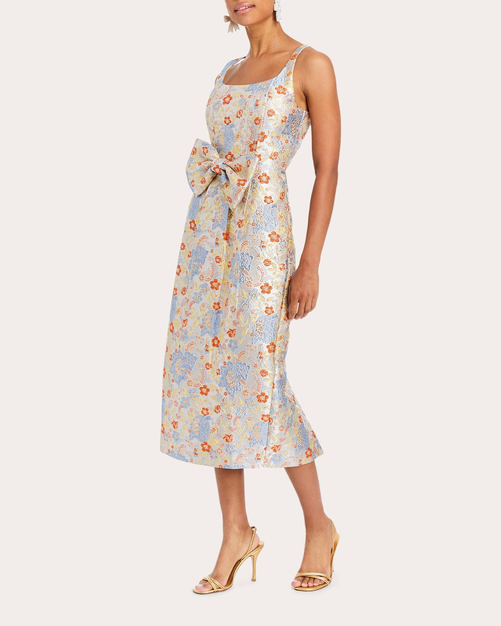 Audrey Bow-Embellished Metallic Jacquard Midi Dress