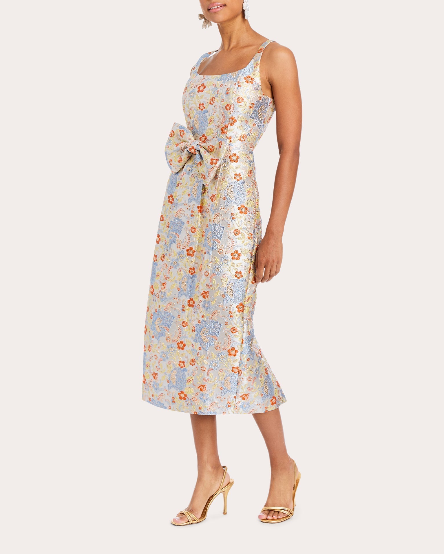 Audrey Bow-Embellished Metallic Jacquard Midi Dress