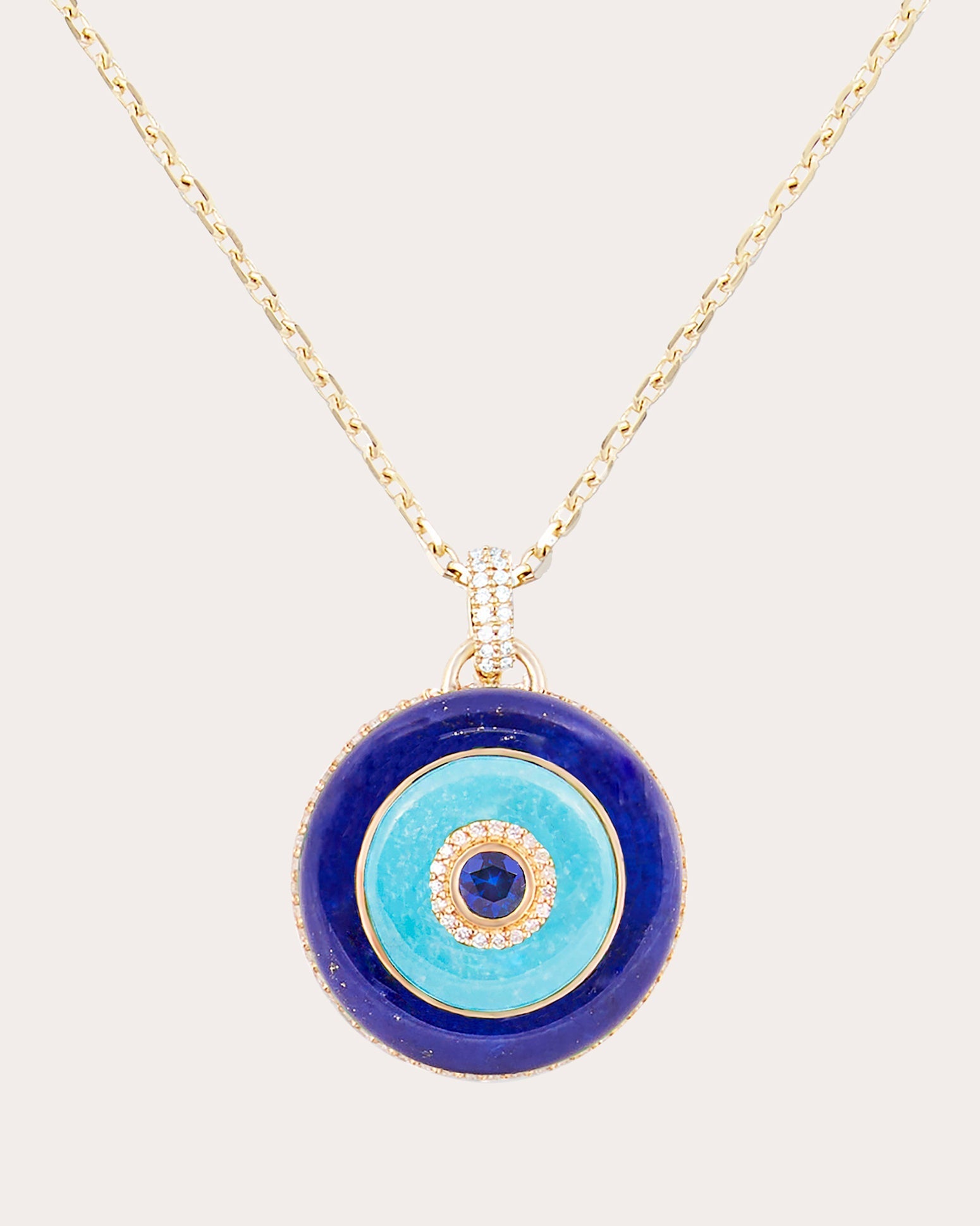 Evolve Large 14K Gold Multi-Stone Disk Pendant Necklace