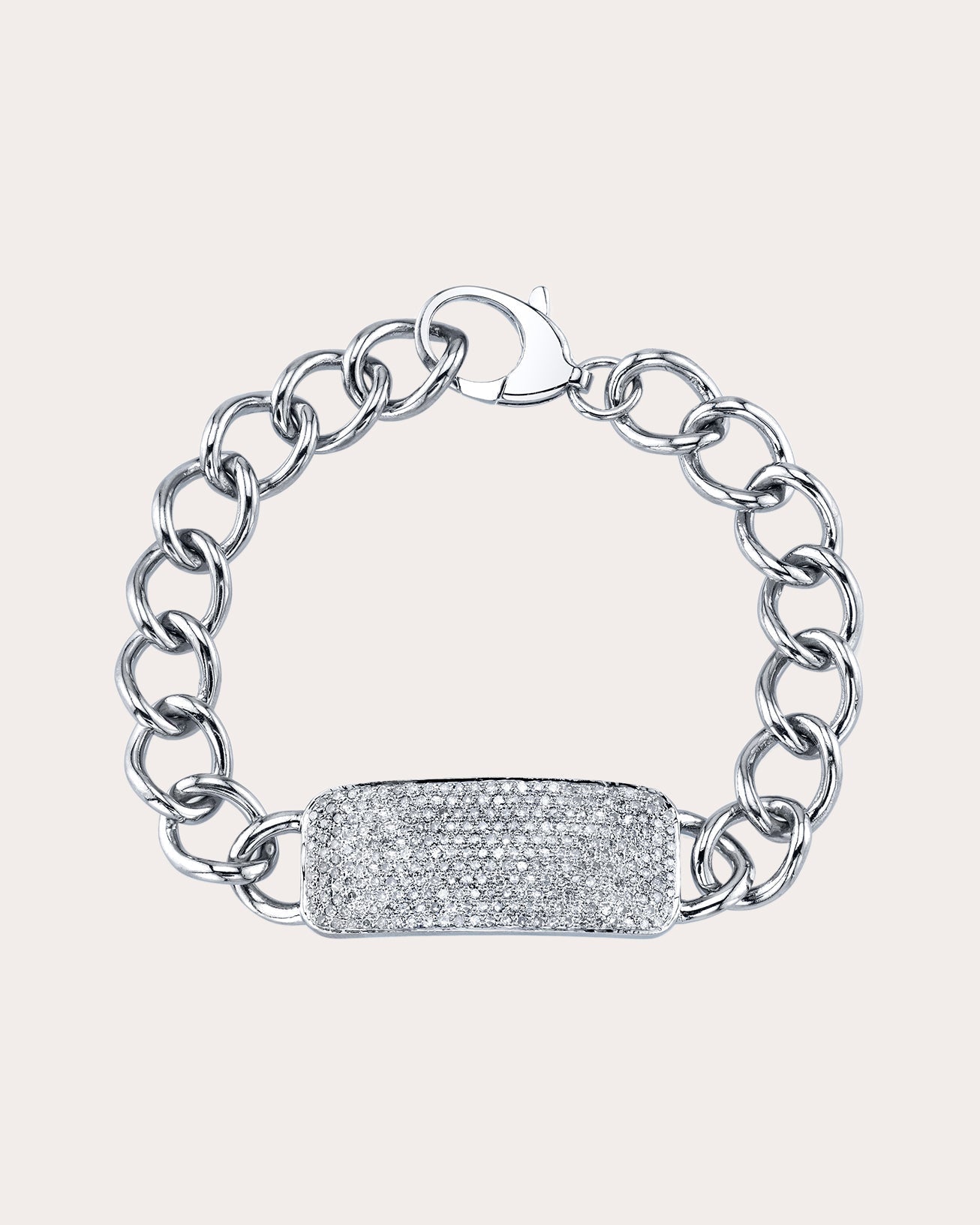 Sterling Silver Diamond Pavé ID Chain Bracelet