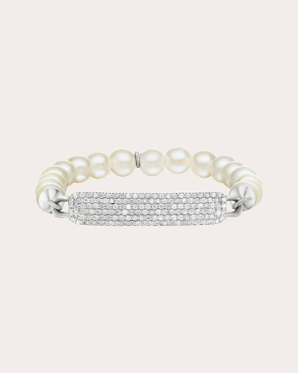 Sterling Silver Pearl and Diamond Pavé ID Bracelet