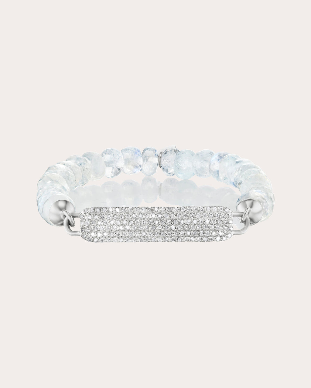 Sterling Silver Moonstone and Diamond Pavé ID Bracelet