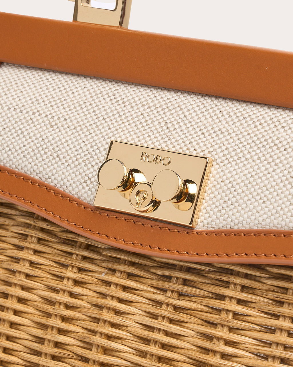 Mini Paris Leather and Linen Trimmed Wicker Tote