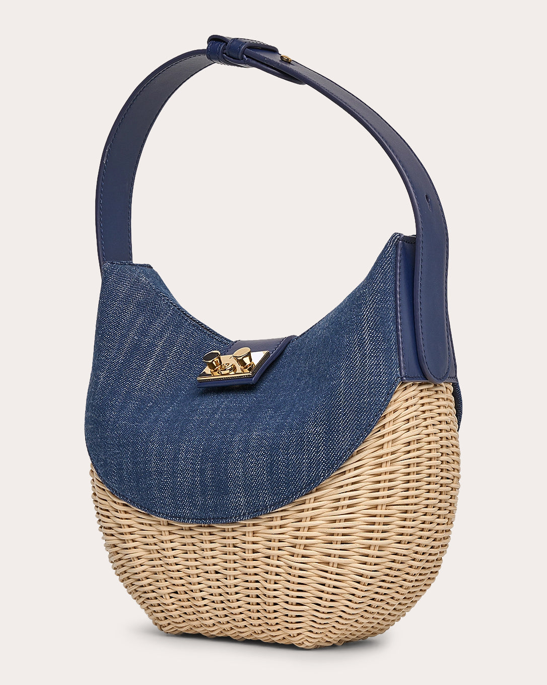 Laurelle Willow Denim Trimmed Wicker Shoulder Bag