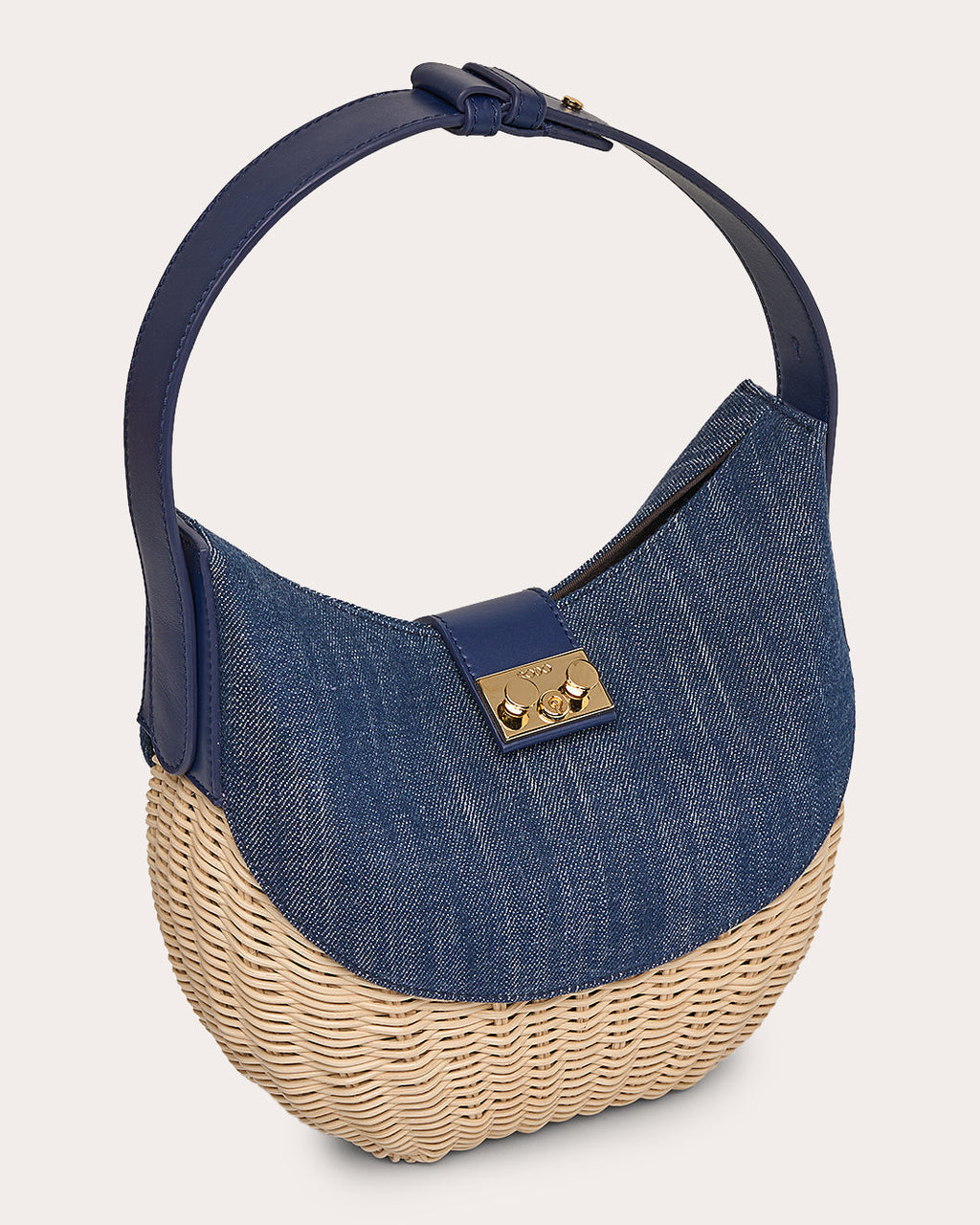 Laurelle Willow Denim Trimmed Wicker Shoulder Bag