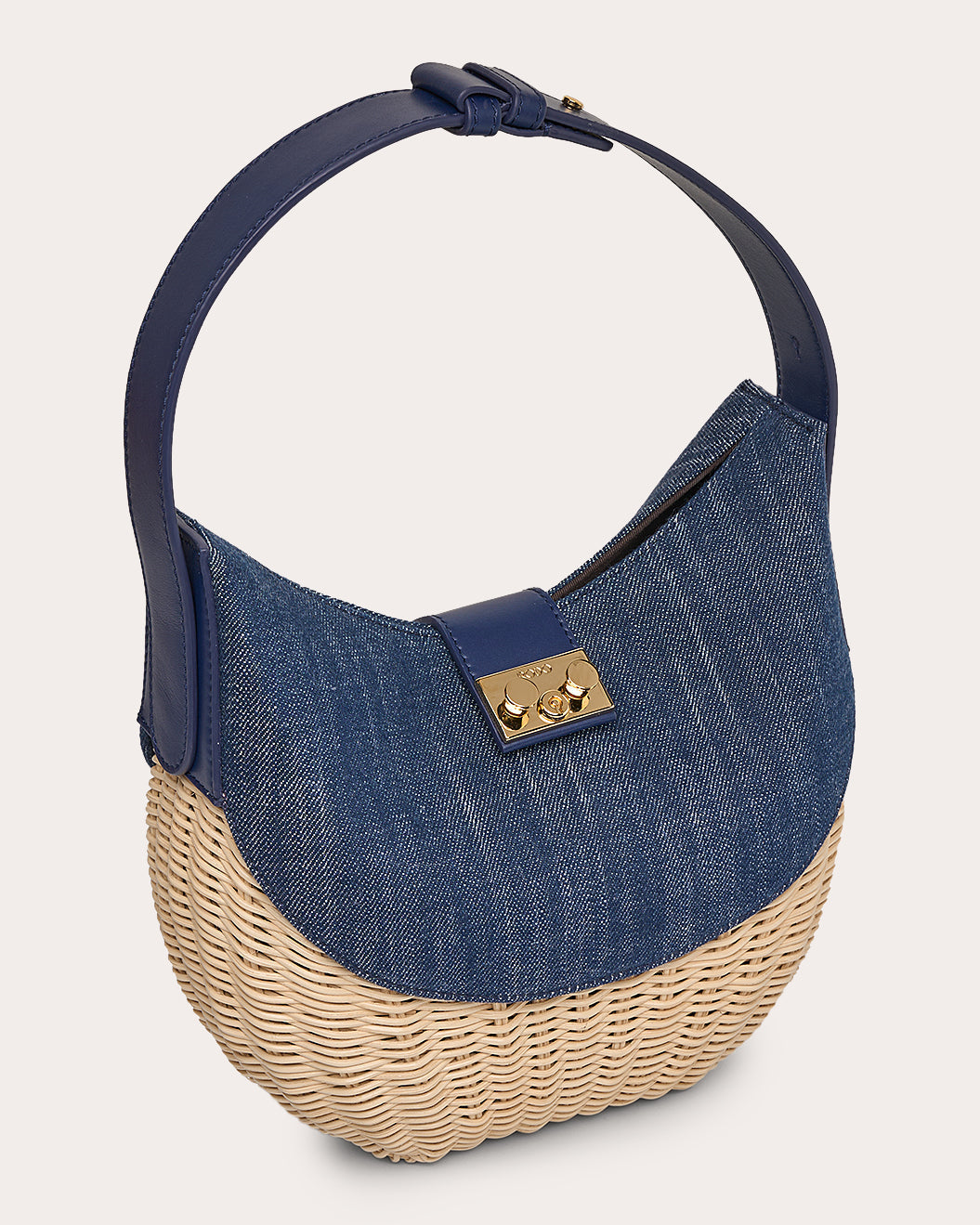 Laurelle Willow Denim Trimmed Wicker Shoulder Bag