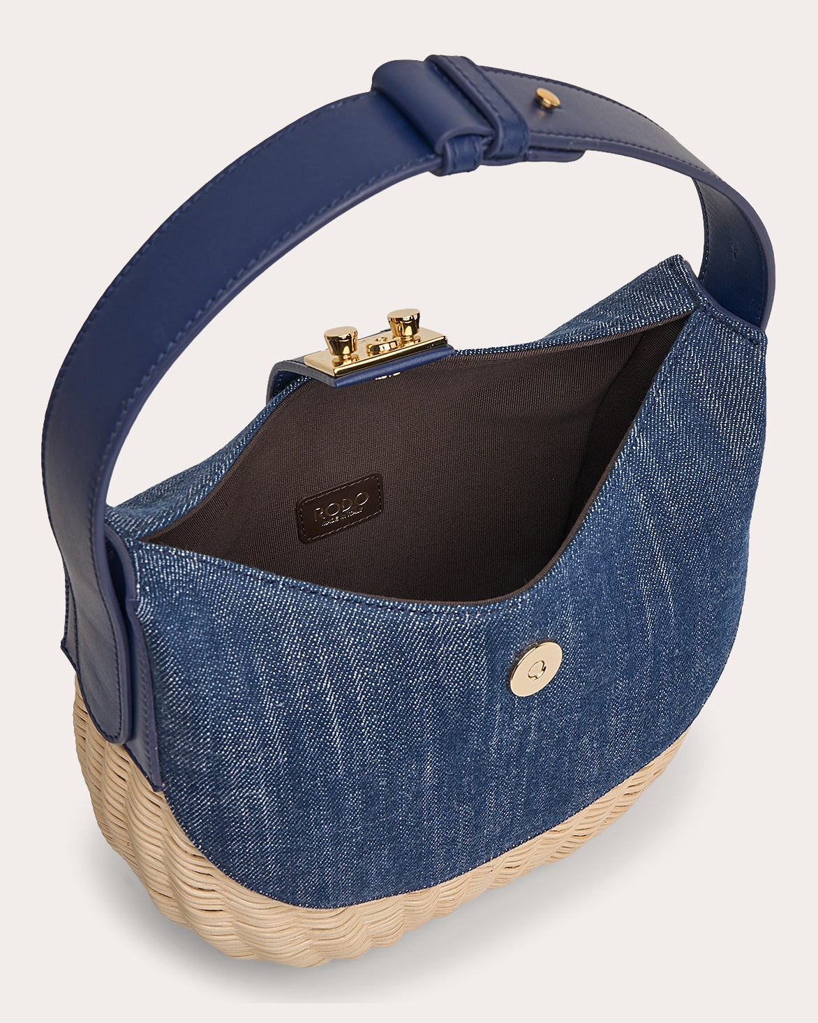 Laurelle Willow Denim Trimmed Wicker Shoulder Bag