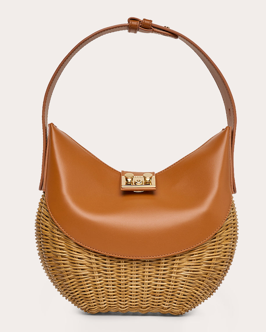 Laurelle Willow Leather Trimmed Wicker Shoulder Bag