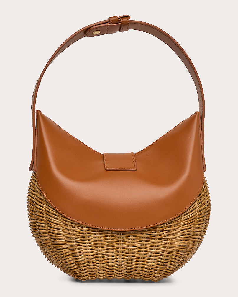 Laurelle Willow Leather Trimmed Wicker Shoulder Bag