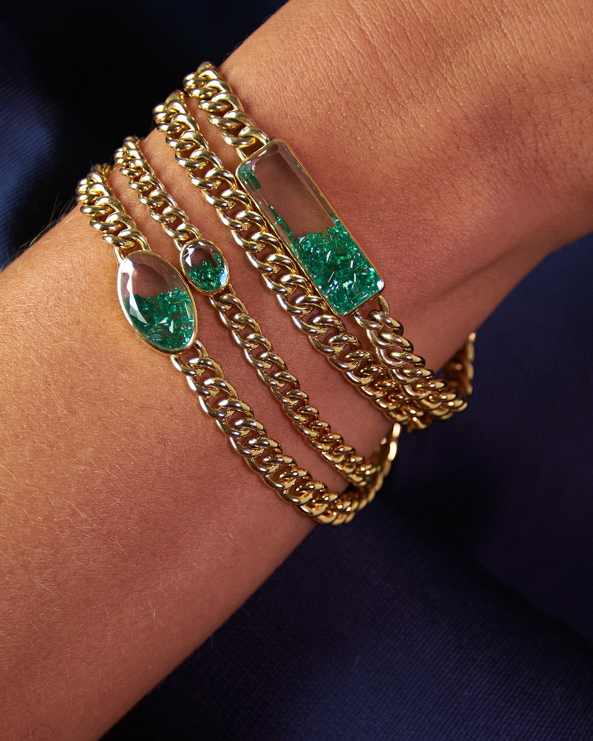 Unidinho 18K Gold Emerald Shaker Link Bracelet