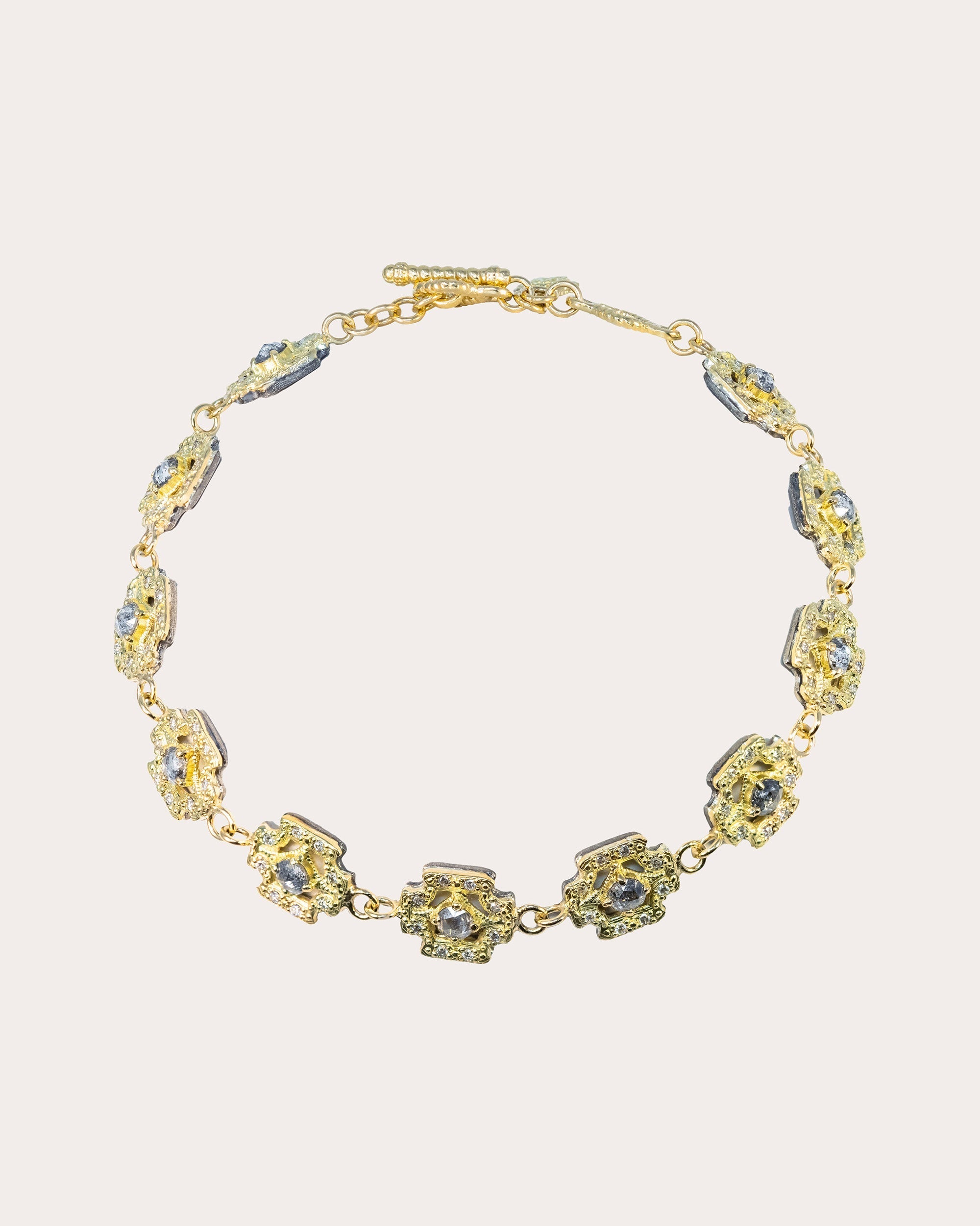 18K Gold Sterling Silver and Diamond Bracelet