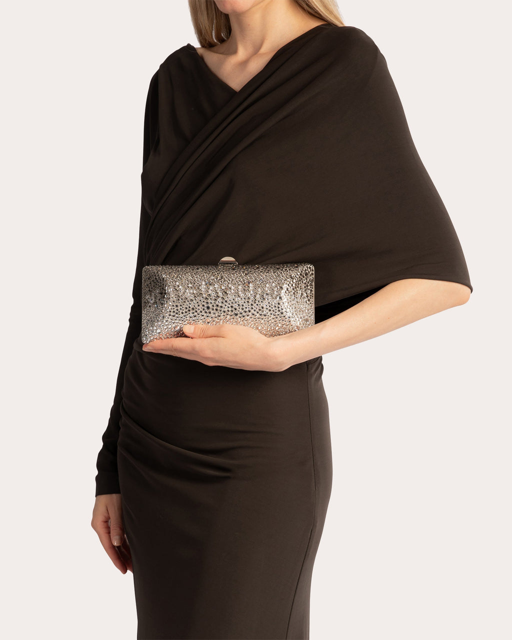 Tube Plus Crystal Embellished Satin Clutch