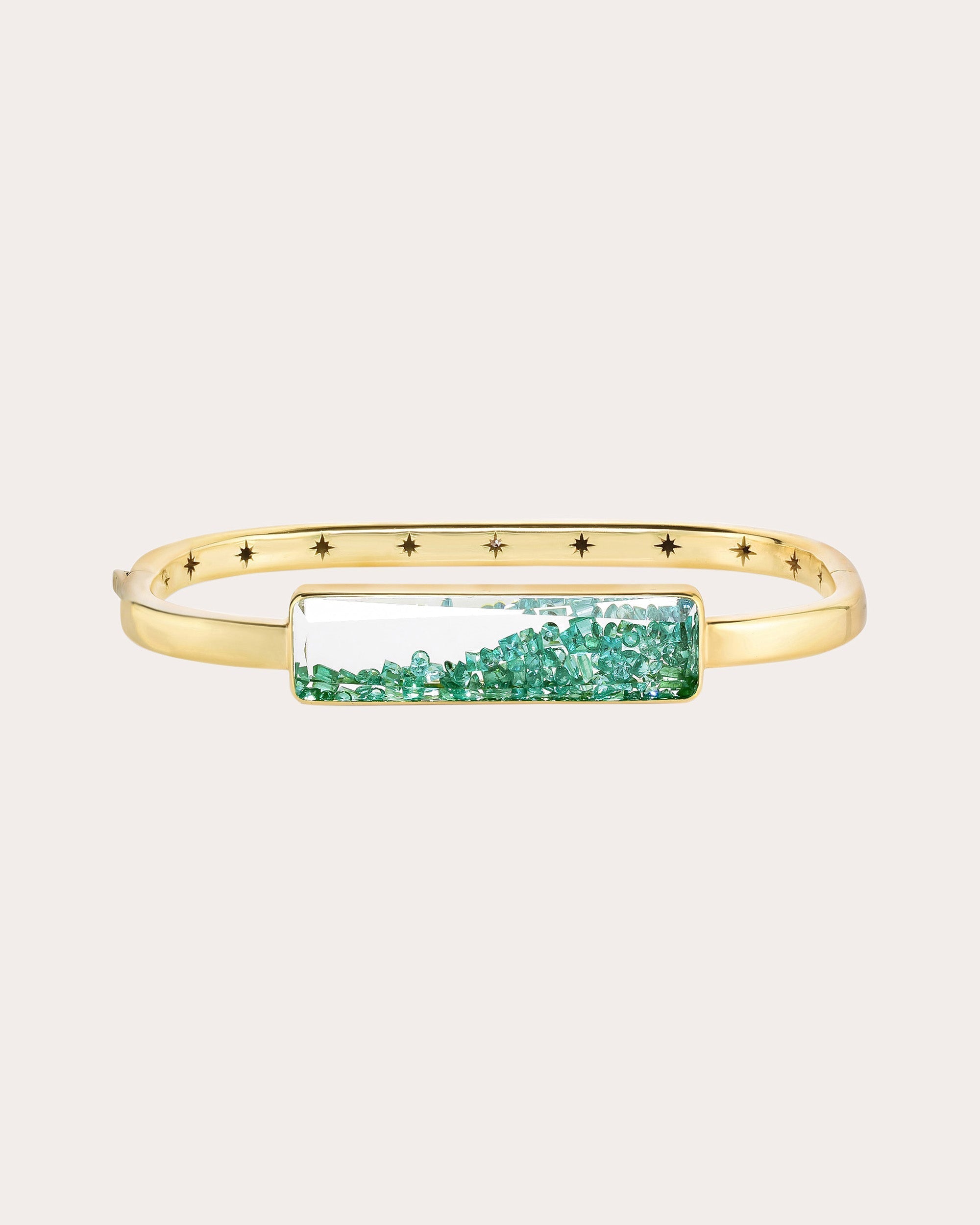 18K Gold Crystal Emerald Shaker Bangle
