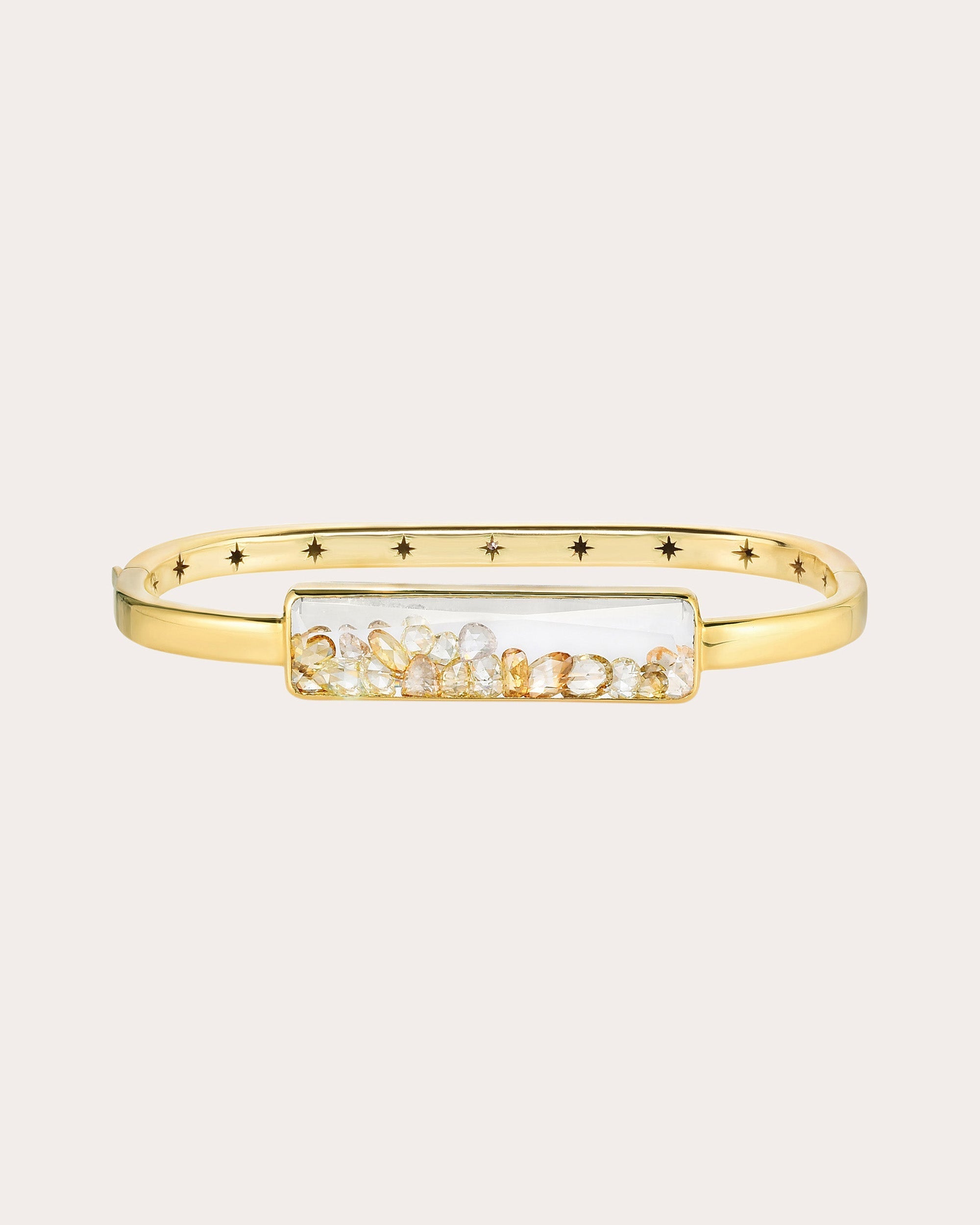 18K Gold Crystal and Yellow Diamond Shaker Bangle