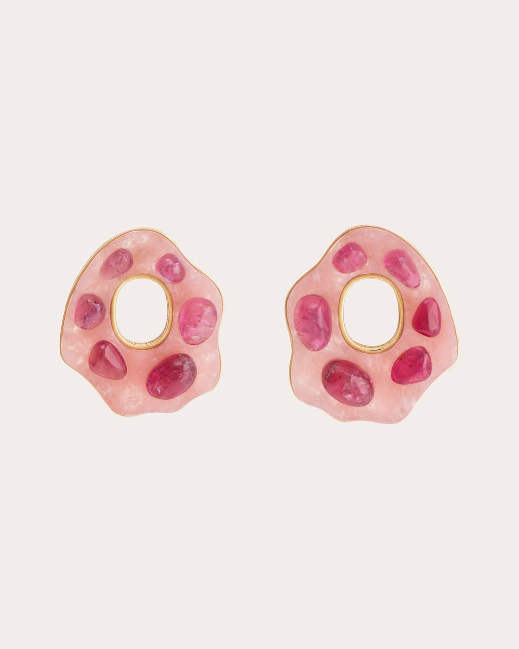 Donut 18K Gold Opal Rubellite and Diamond Earrings