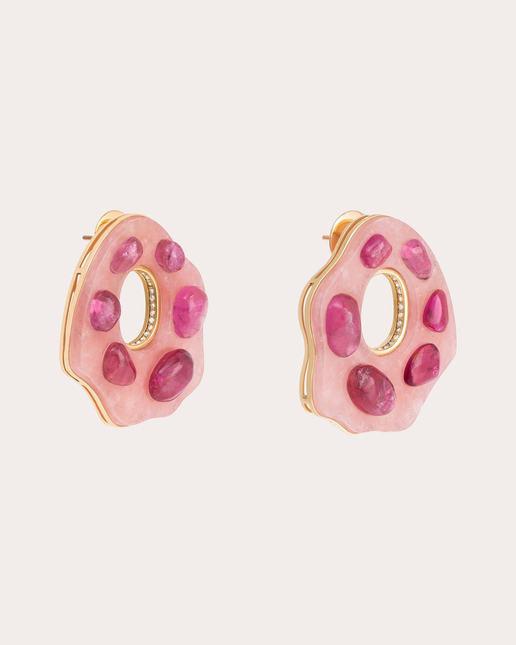 Donut 18K Gold Opal Rubellite and Diamond Earrings