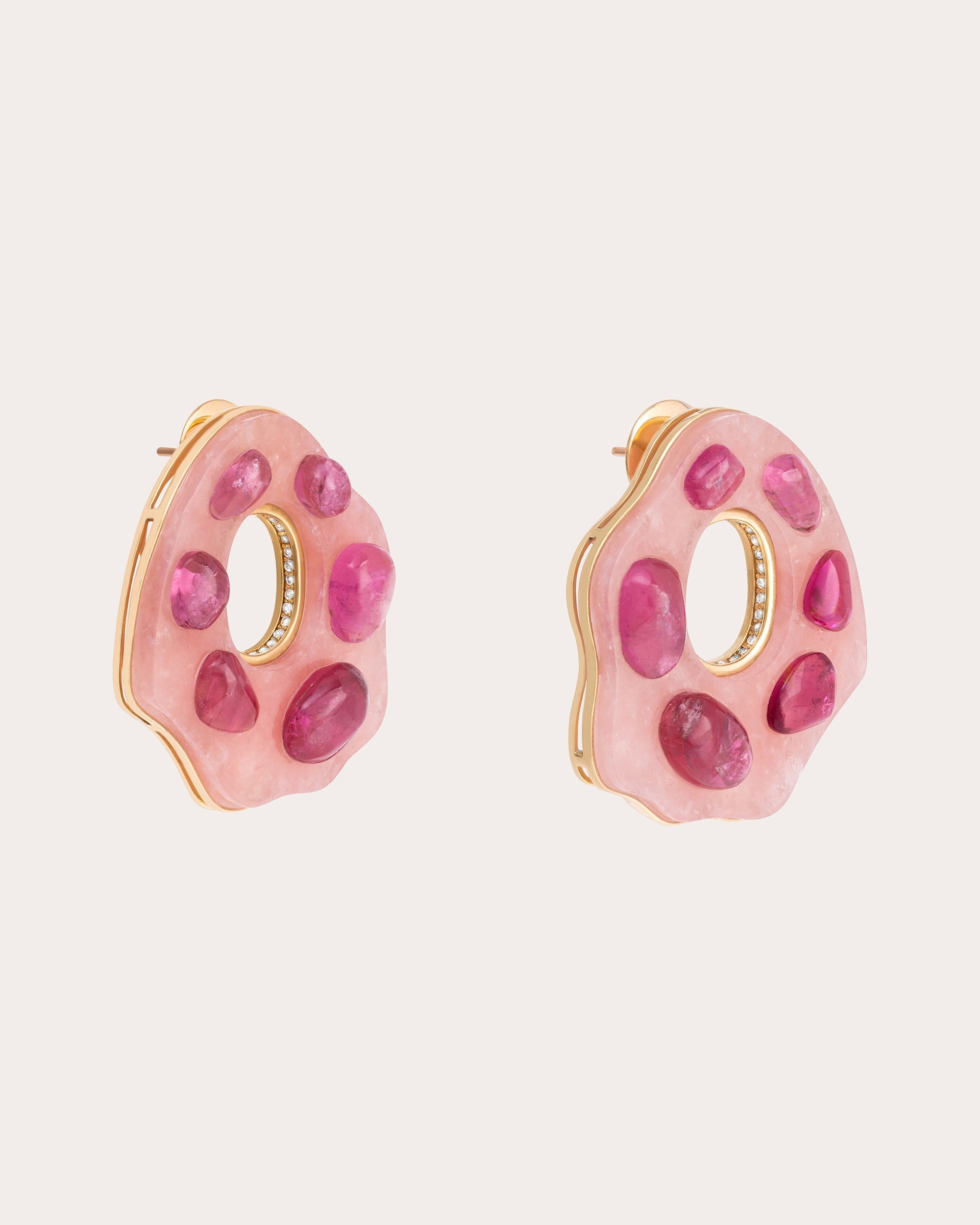 Donut 18K Gold Opal Rubellite and Diamond Earrings