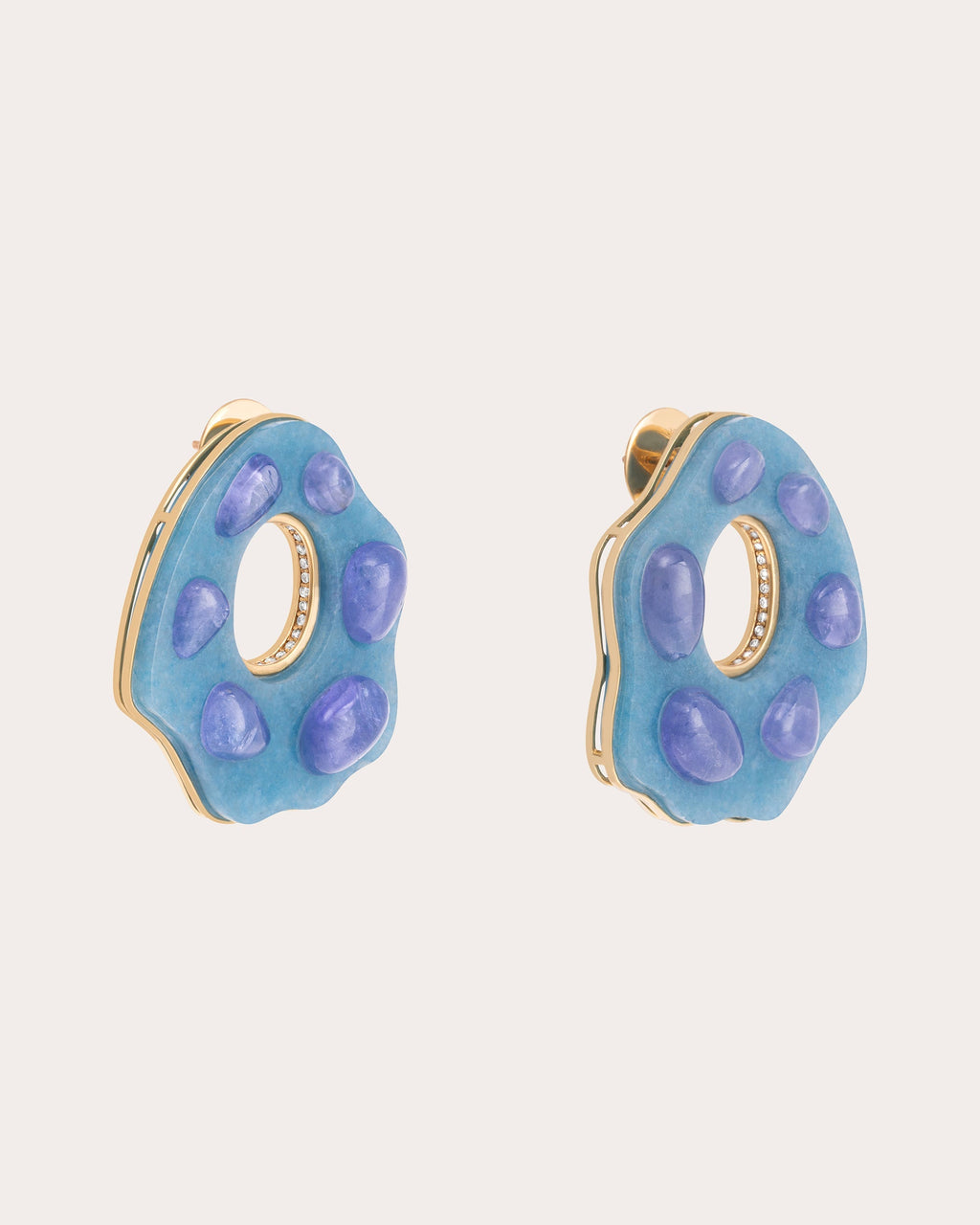 Donut 18K Gold Quartz Tanzanite and Diamond Earrings