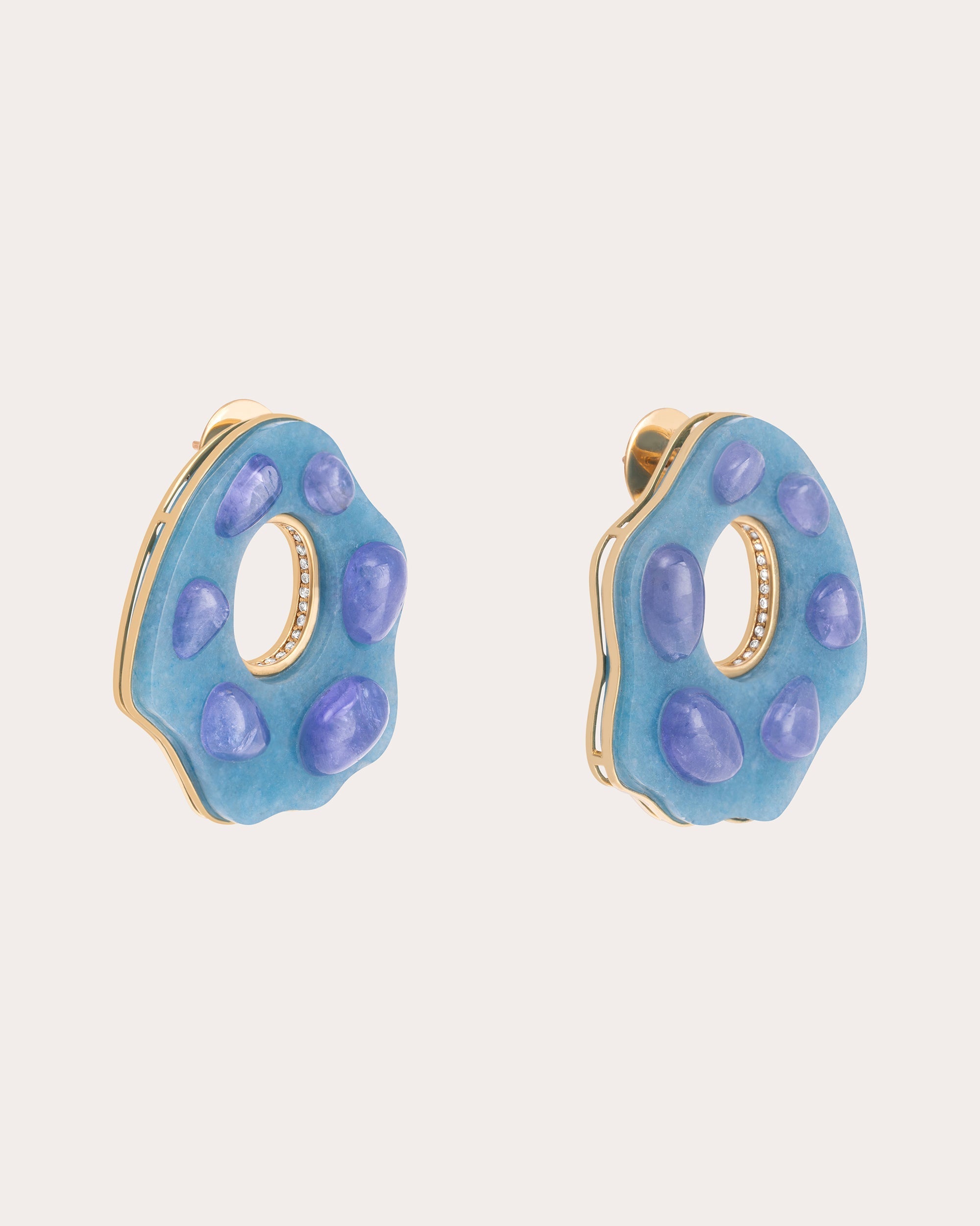 Donut 18K Gold Quartz Tanzanite and Diamond Earrings