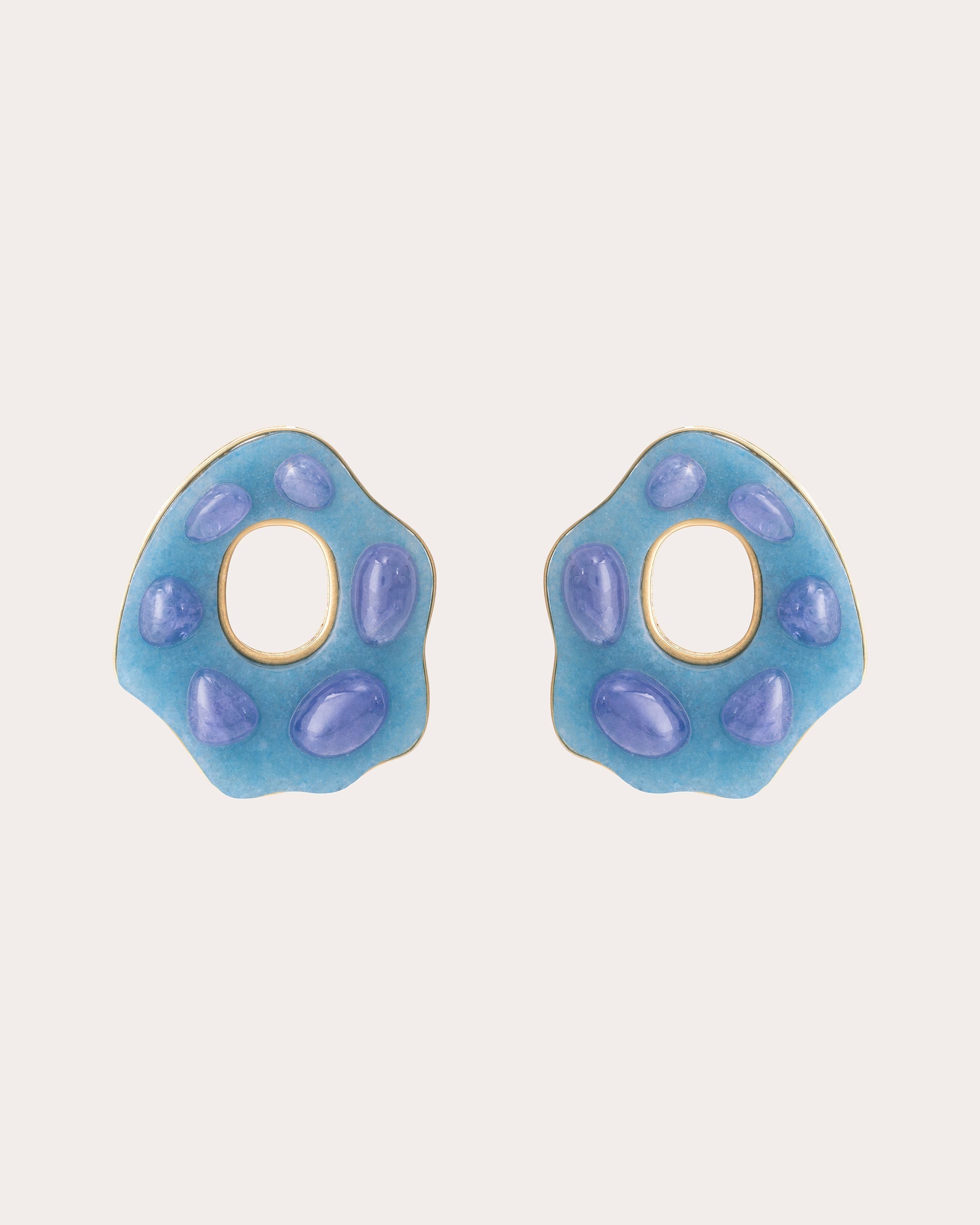 Donut 18K Gold Quartz Tanzanite and Diamond Earrings