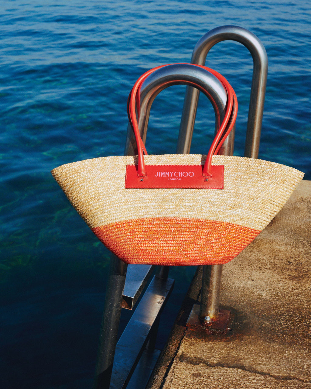 Beach Basket Leather-Trimmed Printed Raffia Tote