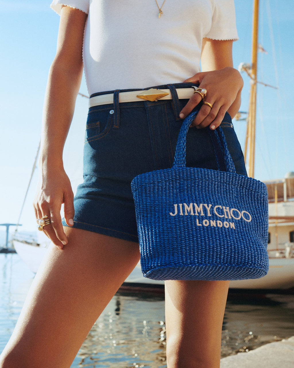 Mini London Embroidered Raffia Tote
