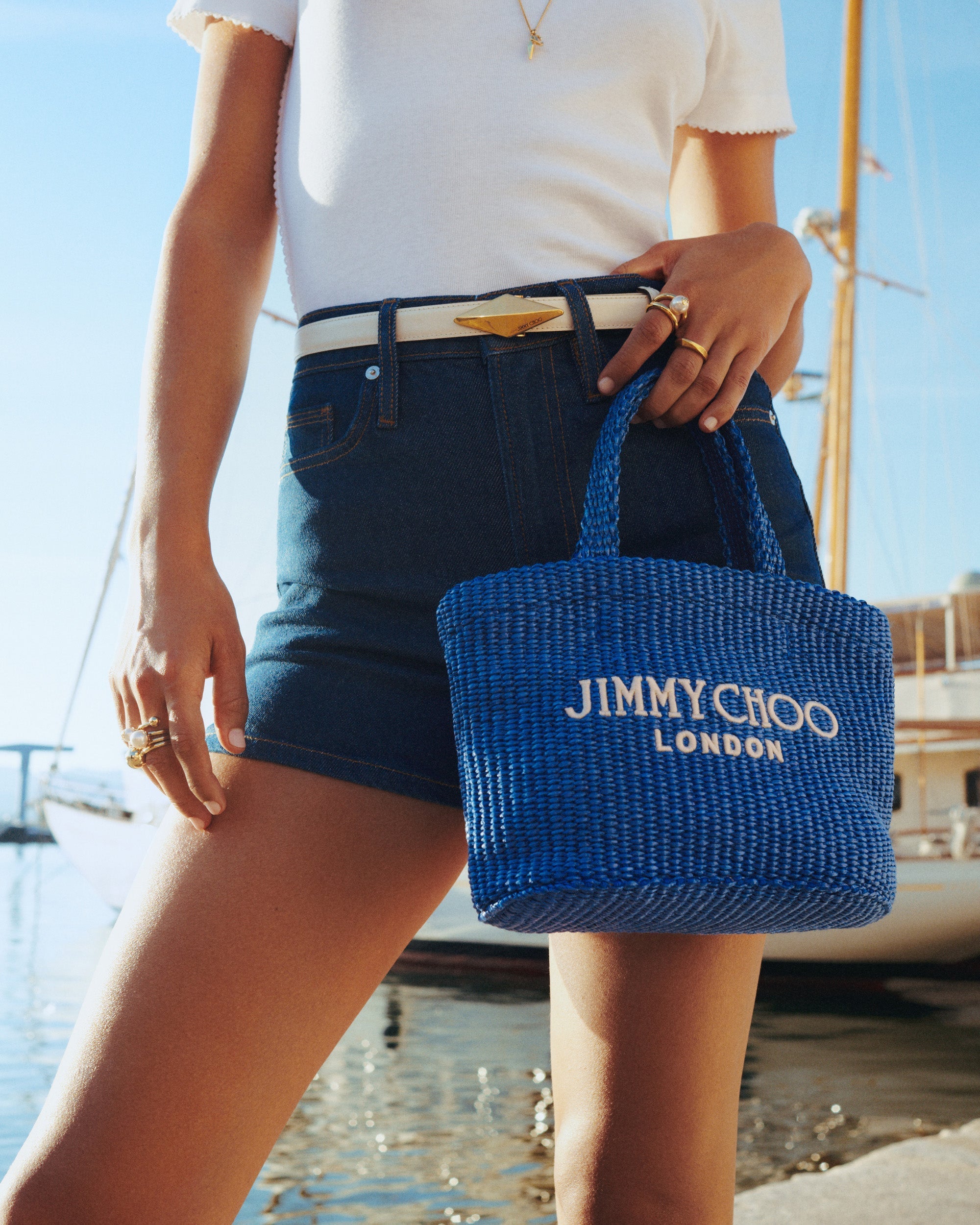 Mini London Embroidered Raffia Tote