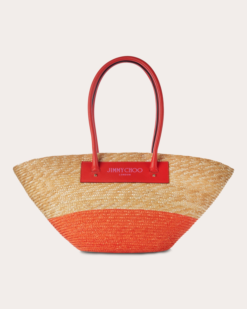 Beach Basket Leather-Trimmed Printed Raffia Tote