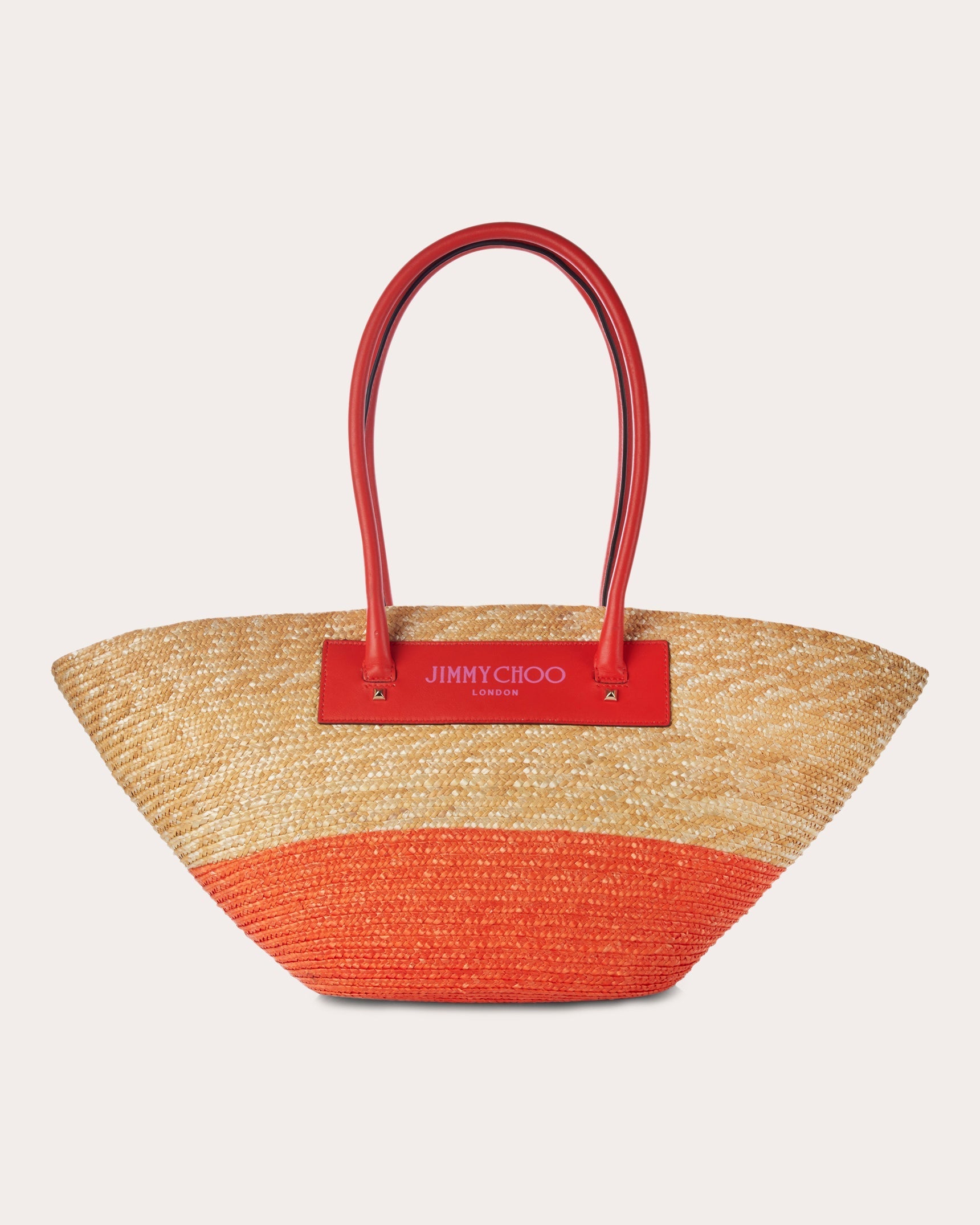 Beach Basket Leather-Trimmed Printed Raffia Tote