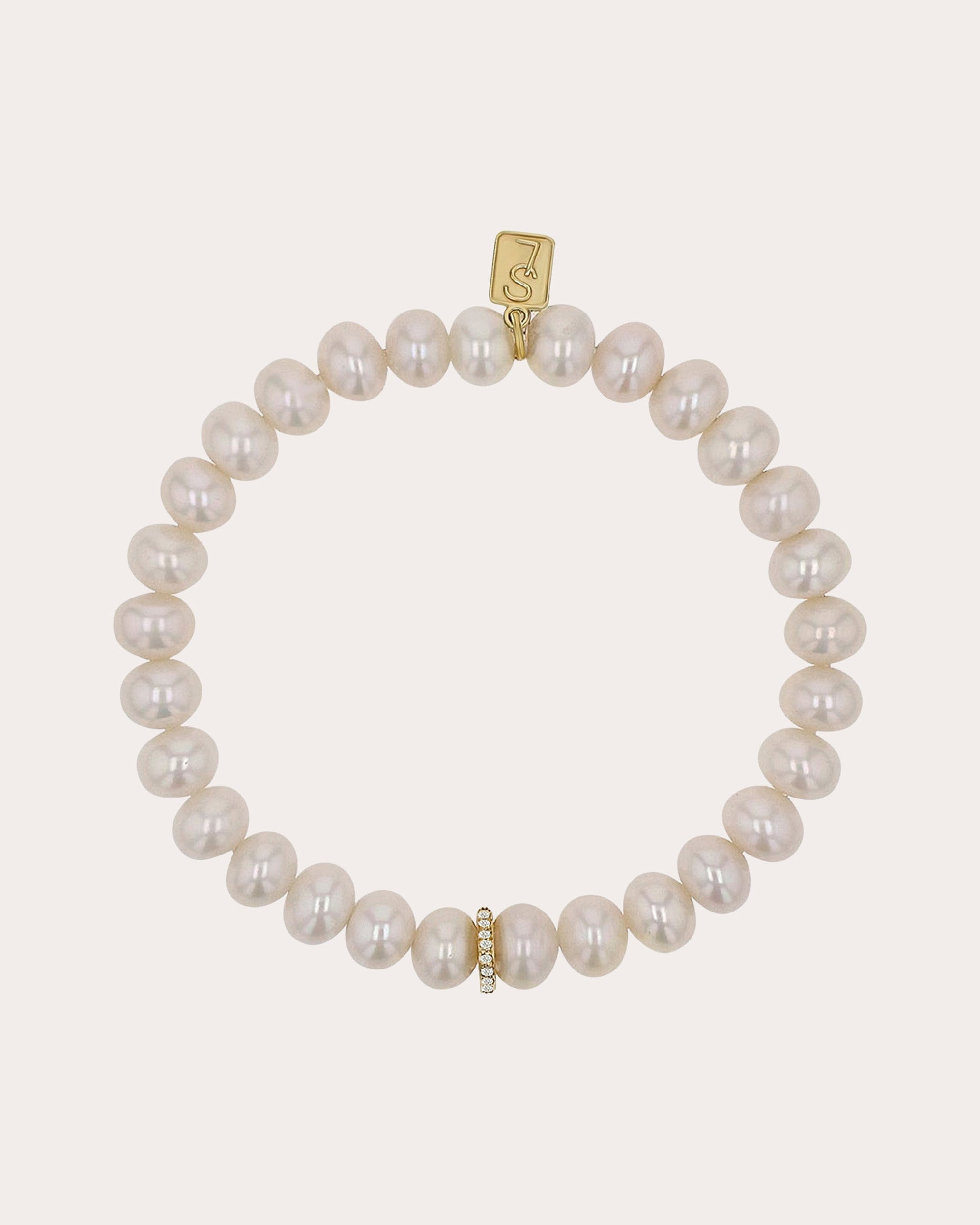 14K Gold Pearl and Diamond Rondelle Bead Bracelet