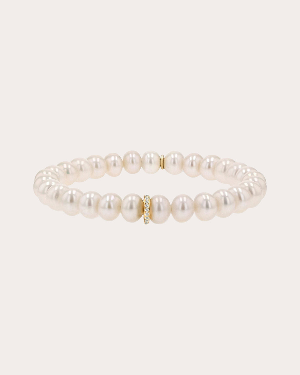 14K Gold Pearl and Diamond Rondelle Bead Bracelet