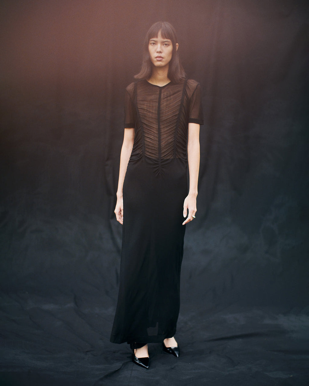 Sheer Rivulet Ruched Dress