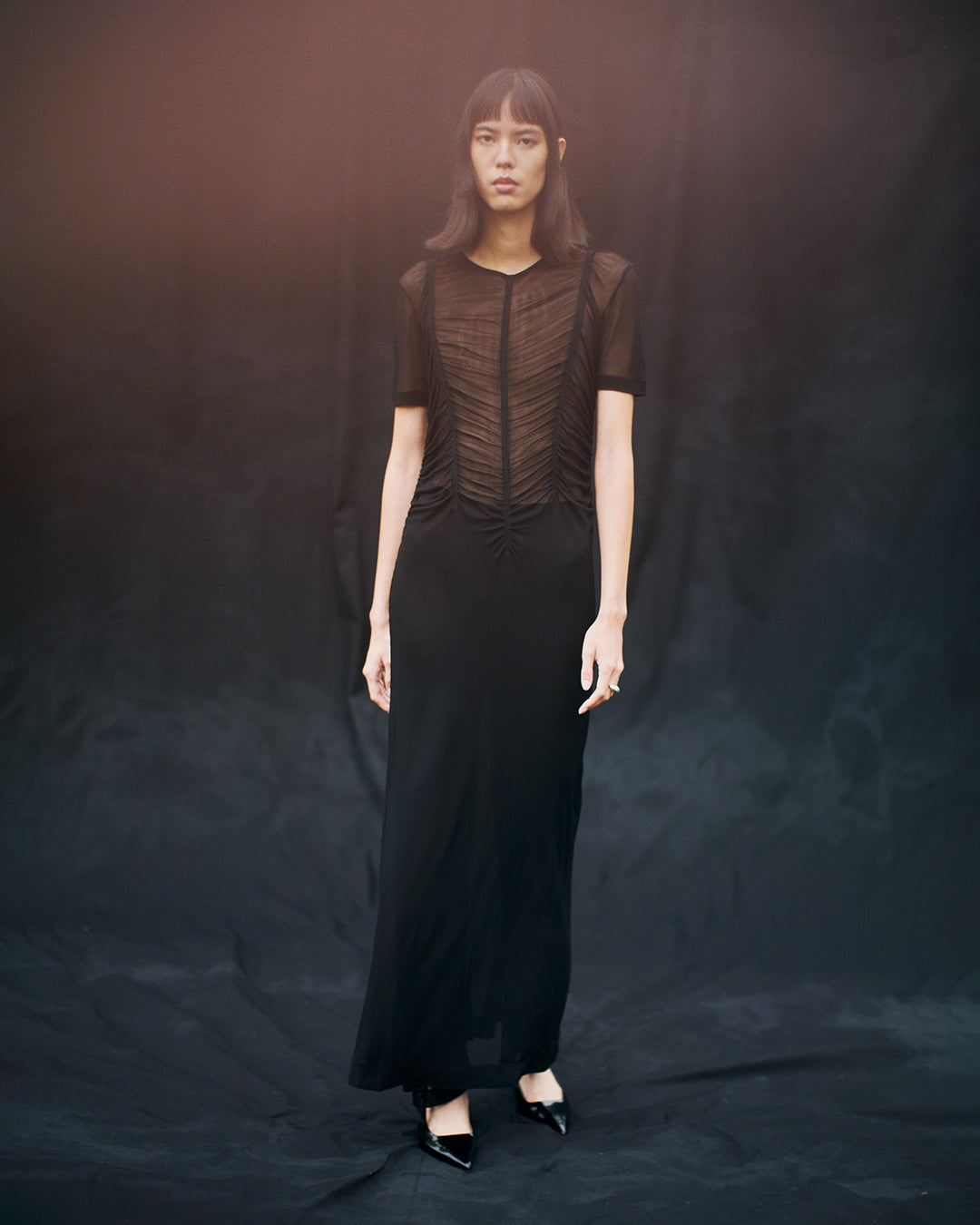 Sheer Rivulet Ruched Dress