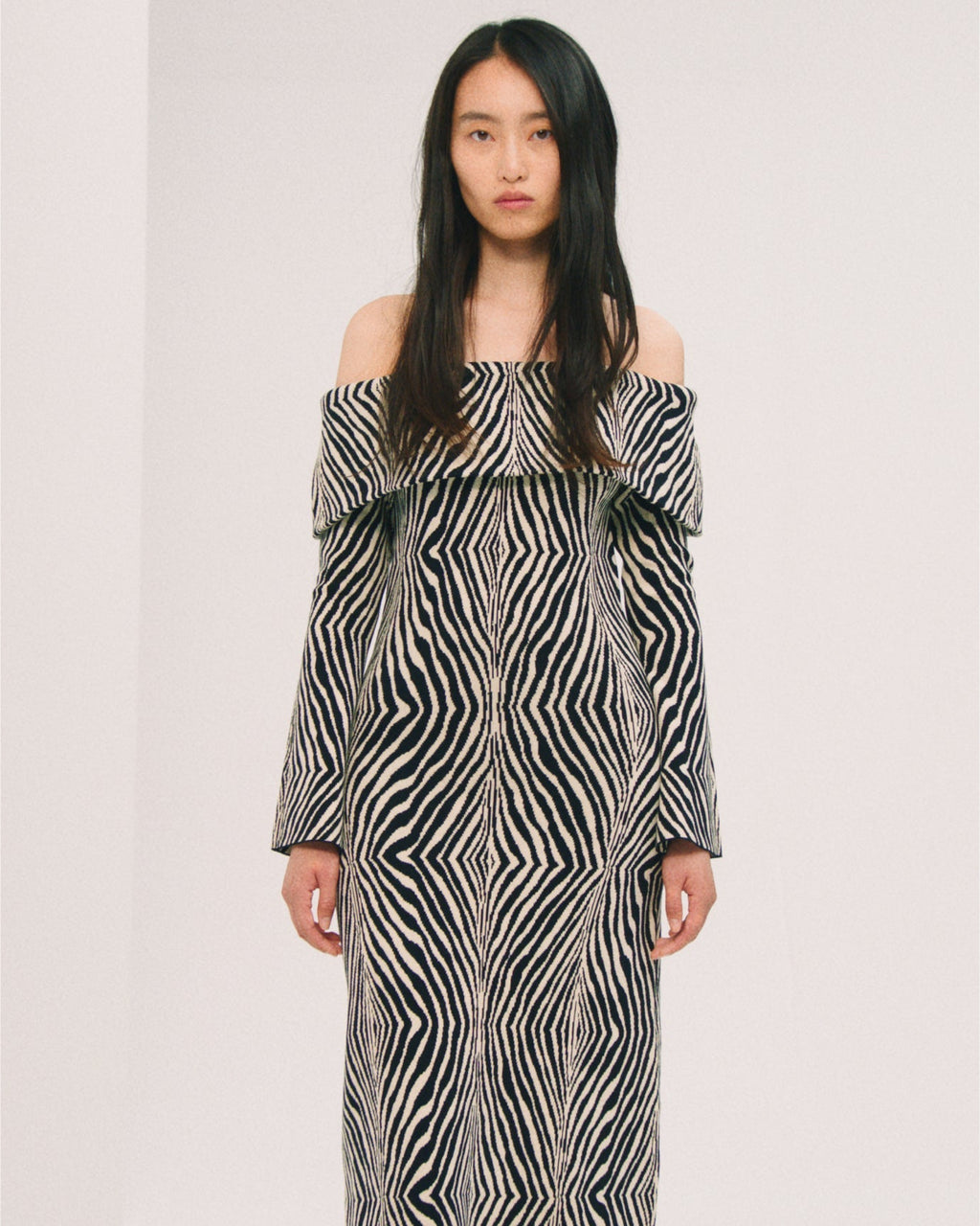 Bennie Printed Stretch-Knit Off-the-Shoulder Midi Dress