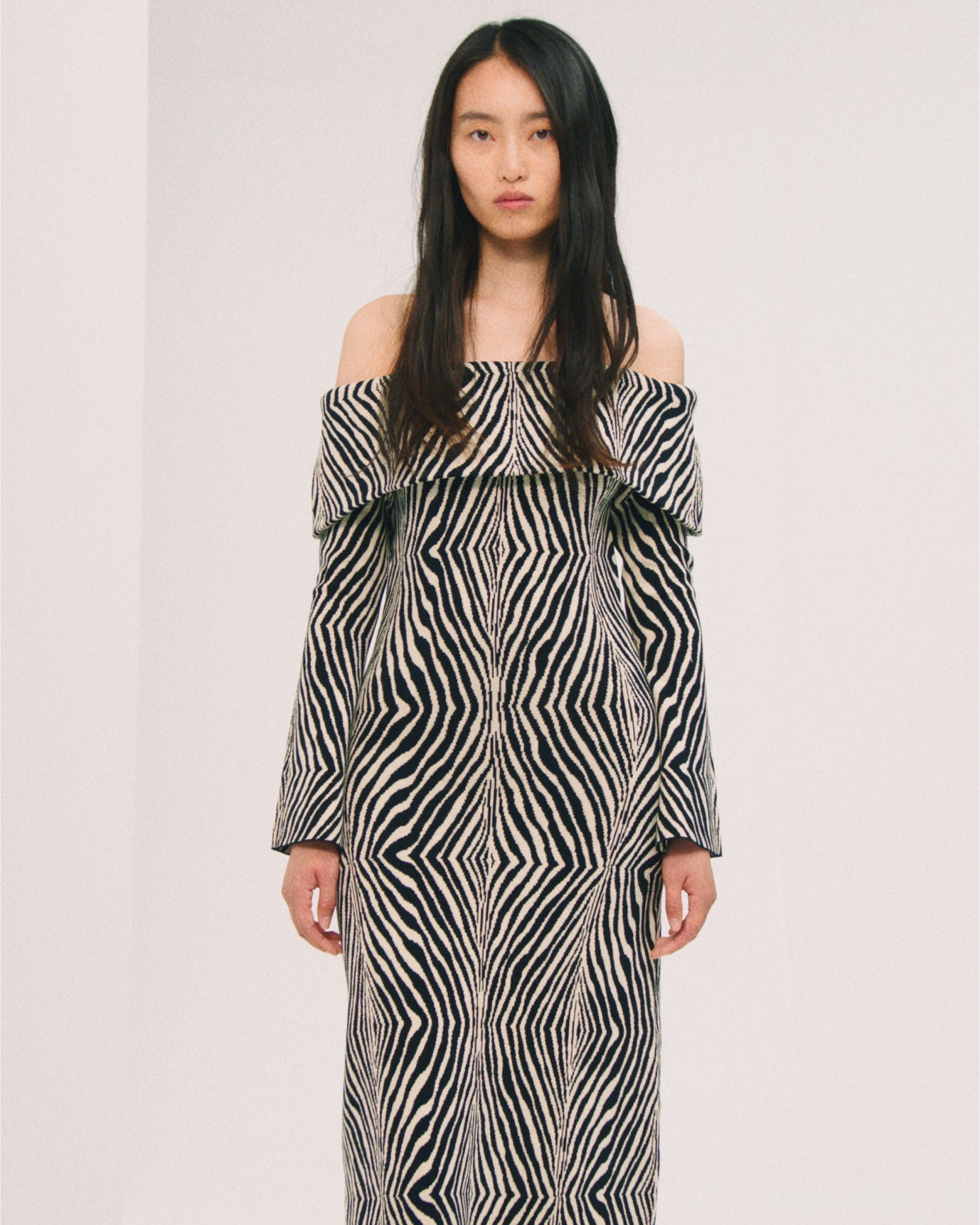 Bennie Printed Stretch-Knit Off-the-Shoulder Midi Dress
