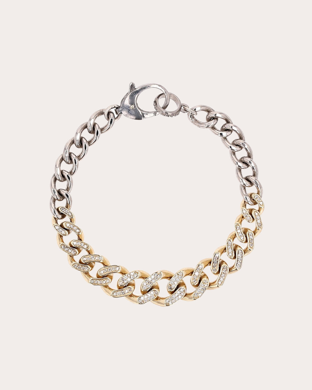 Two-Tone Pavé Diamond Tapered Link Curb Chain Bracelet