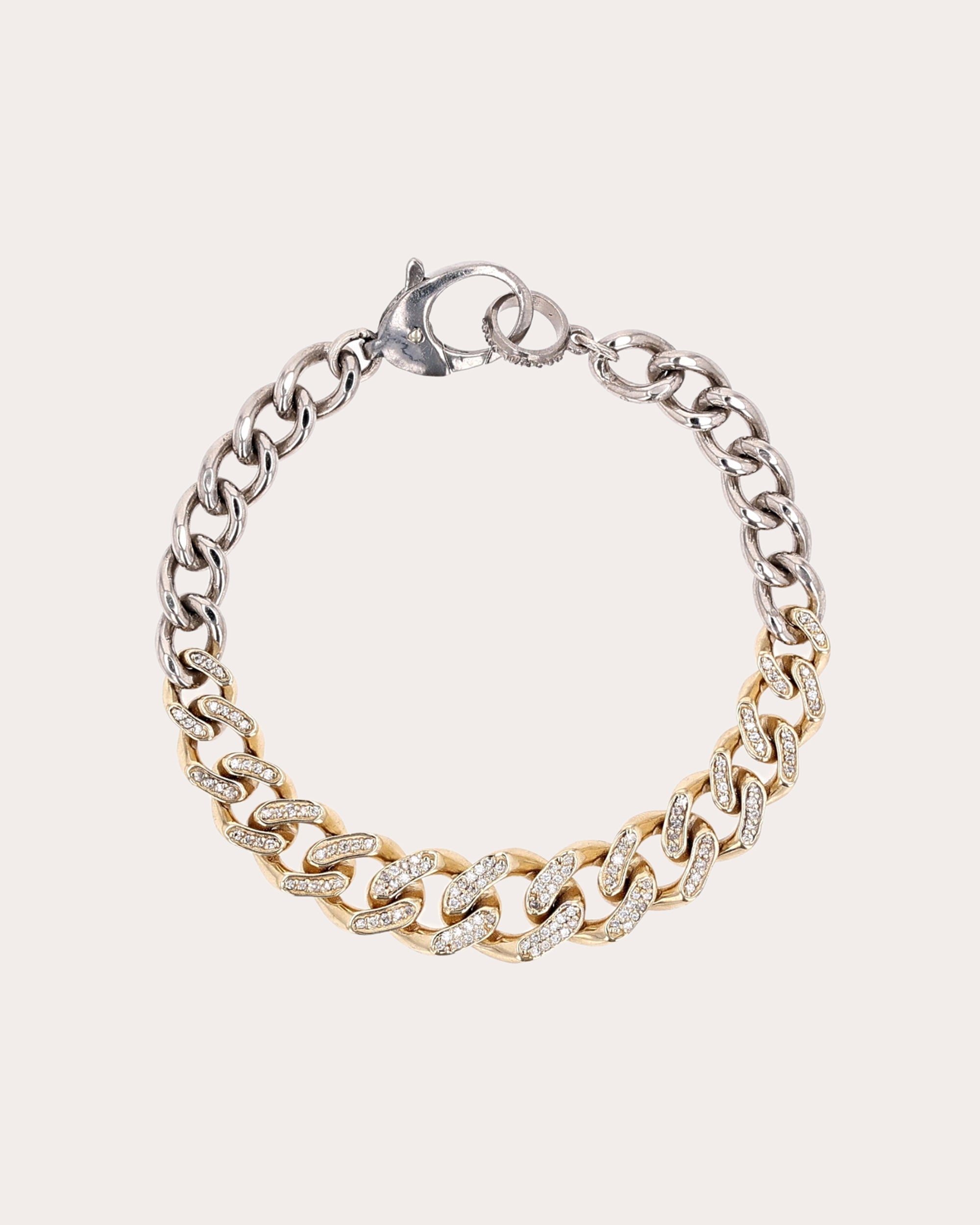 Two-Tone Pavé Diamond Tapered Link Curb Chain Bracelet