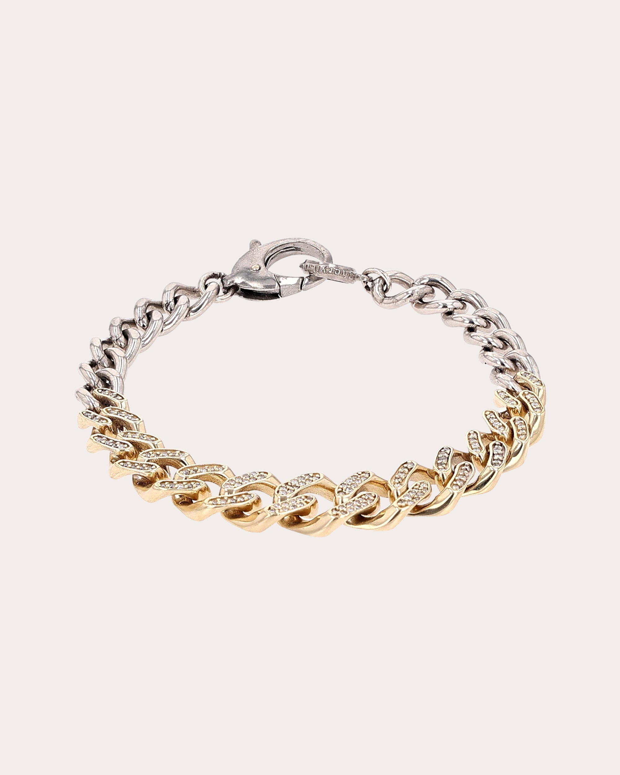 Two-Tone Pavé Diamond Tapered Link Curb Chain Bracelet