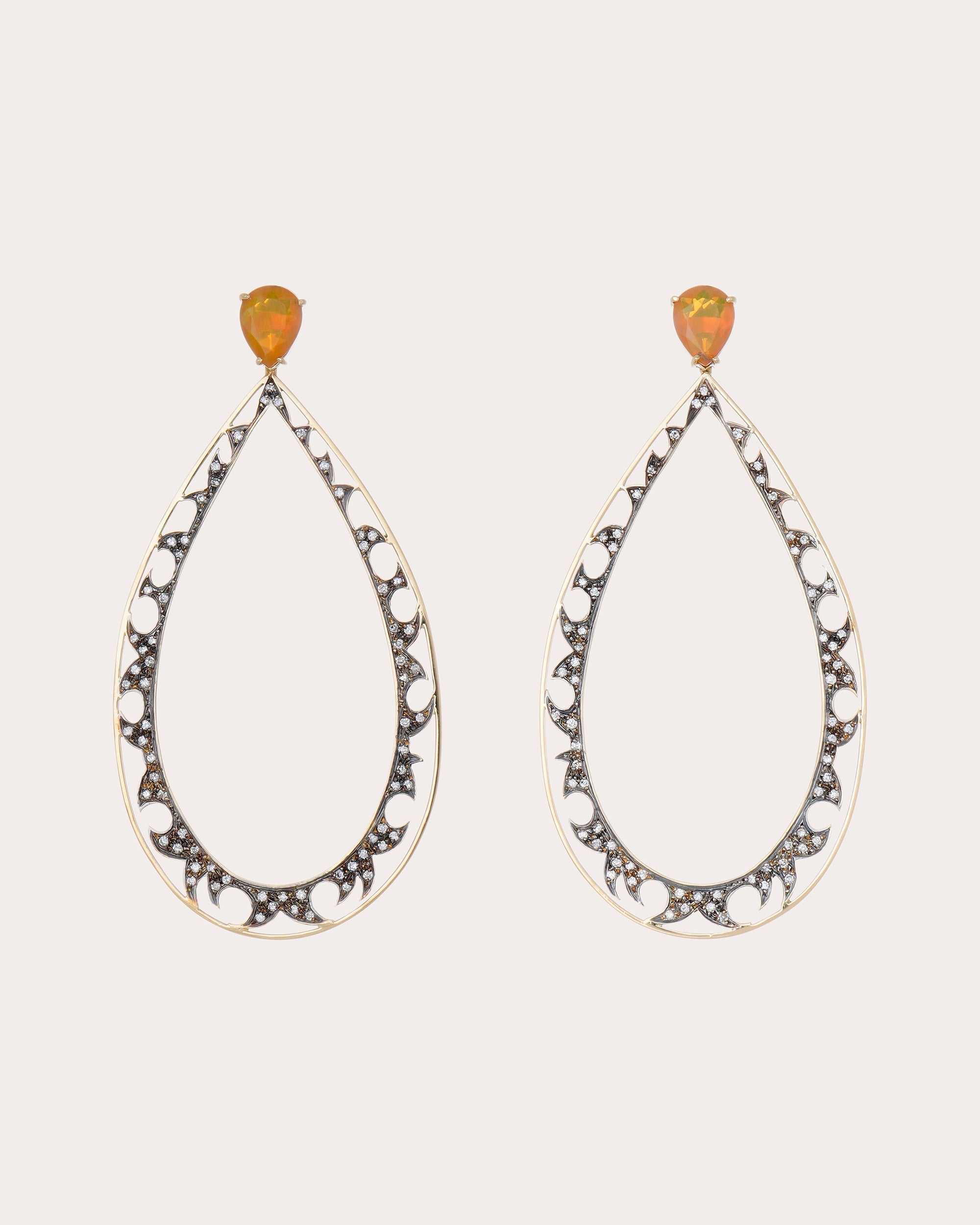 Burning 18K Gold Opal and Diamond Earrings
