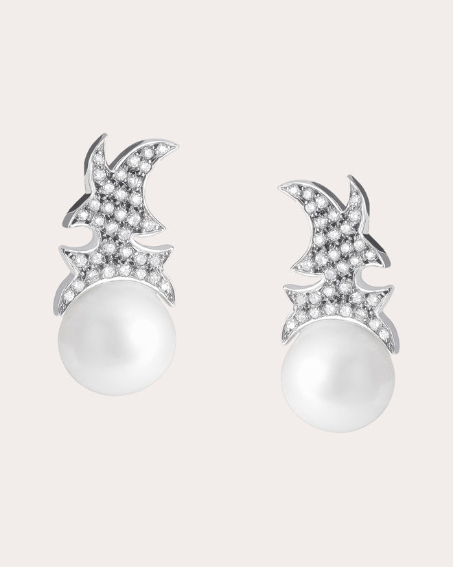 Sweet Flame 18K Gold Pearl and Diamond Pavé Earrings