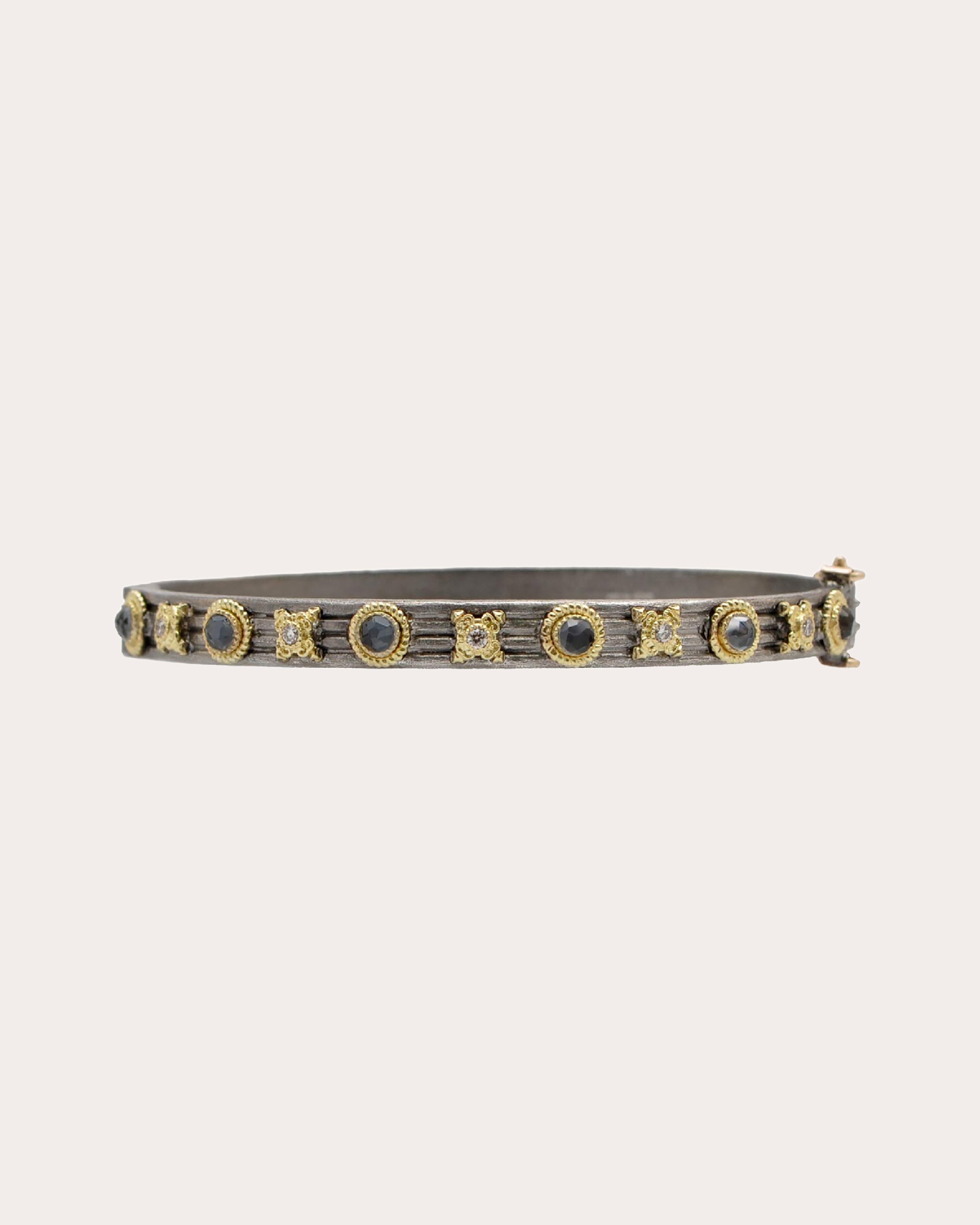 18K Gold Blackened Sterling Silver and Multi-Stone Bangle