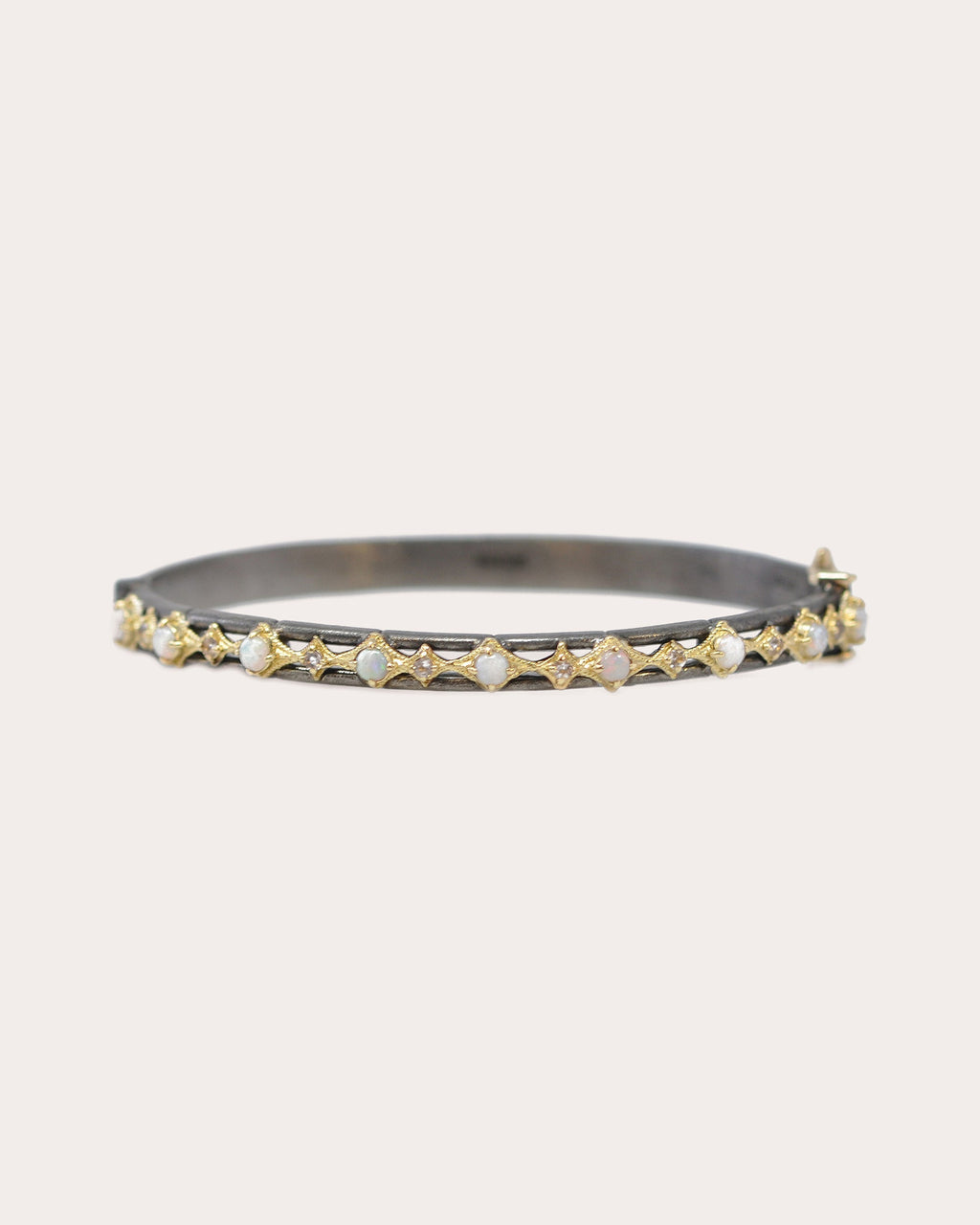 18K Gold Blackened Sterling Silver Opal and Morganite Bangle