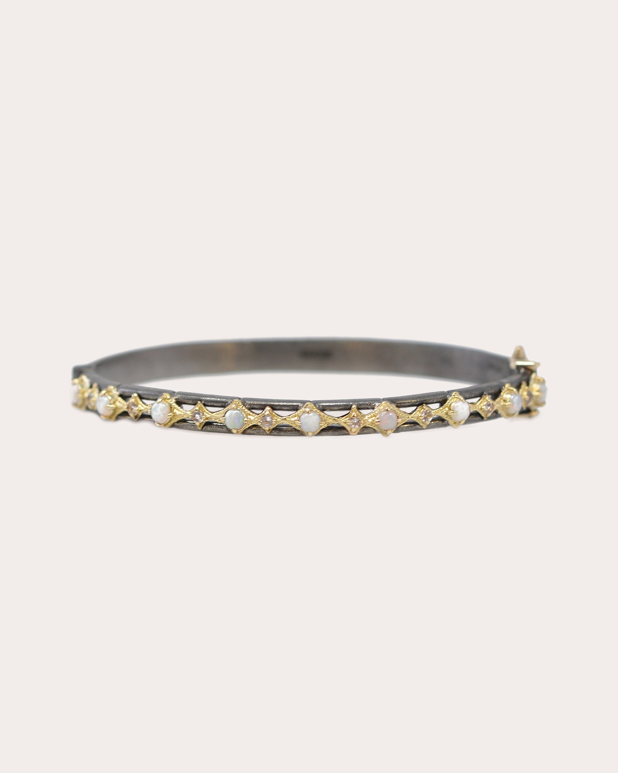 18K Gold Blackened Sterling Silver Opal and Morganite Bangle